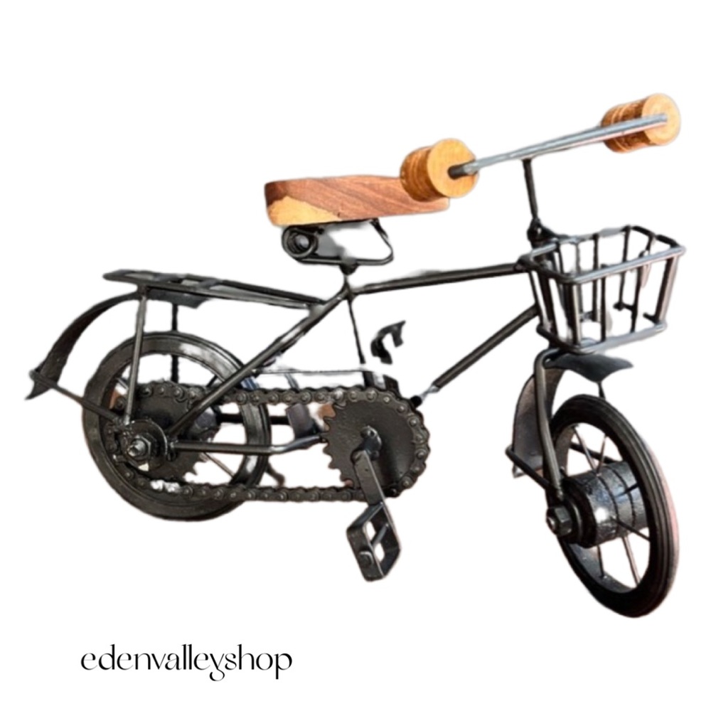 Vintage Bicycle Home Decor - Medal & Wood - Rolling Wheels & Basket